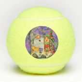 Paar Hugged Gnomen die vrolijk kerstlied zingen Tennisballen (Voorkant)