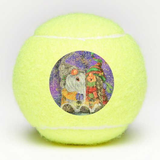 Paar Hugged Gnomen die vrolijk kerstlied zingen Tennisballen (Voorkant)