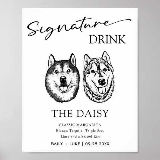 Paar Huisdier Bruiloft Handtekening Drink Teken Poster (Voorkant)