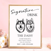 Paar Huisdier Bruiloft Handtekening Drink Teken