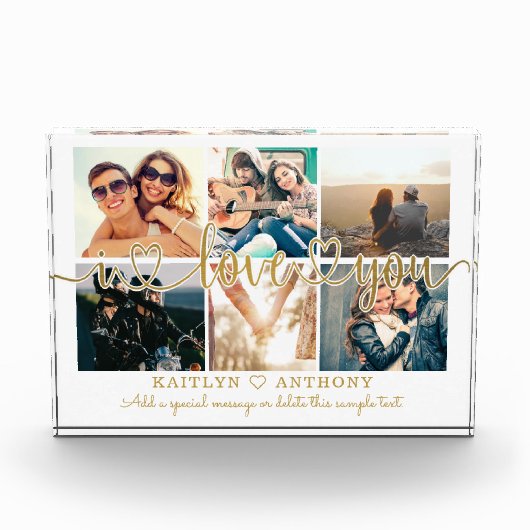 Paar Ik hou van je 6 Fotocollage Goud Script Fotoblokken (Voorkant)