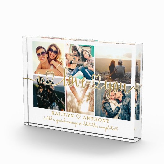 Paar Ik hou van je 6 Fotocollage Goud Script Fotoblokken (Rechts)