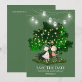Paar illustratie string lichten boom romantisch save the date (Voorkant / Achterkant)
