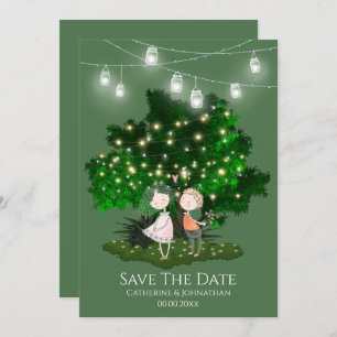 Paar illustratie string lichten boom romantisch save the date