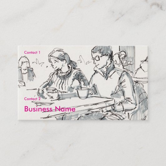 Paar in café tekening visitekaartje (Voorkant)