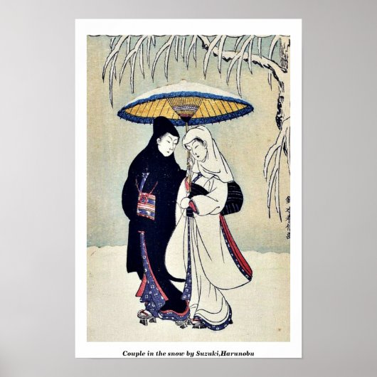 Paar in de sneeuw door Suzuki, Harunobu Poster (Voorkant)