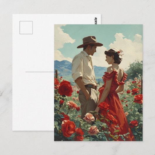  Paar in een veld van rozen Briefkaart (Voorkant / Achterkant)