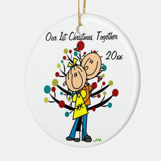 Paar in liefde, 1 Kerstmis, gepersonaliseerd versi Keramisch Ornament (Links)
