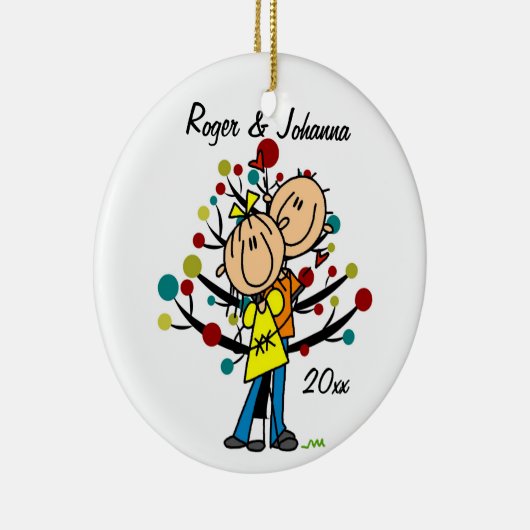 Paar in liefde, 1 Kerstmis, gepersonaliseerd versi Keramisch Ornament (Rechts)