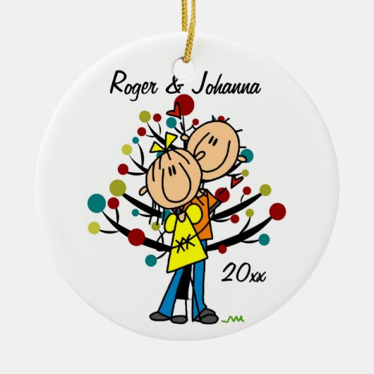 Paar in liefde, 1 Kerstmis, gepersonaliseerd versi Keramisch Ornament (Voorkant)