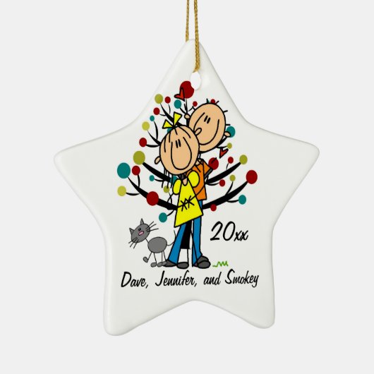 Paar in liefde en kat Persoonlijk sierlijk Keramisch Ornament (Rechts)