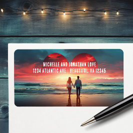 Paar in Liefde met Hart Sunset Beach Adres Etiket