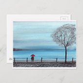 Paar in liefde met rode paraplu briefkaart (Voorkant / Achterkant)