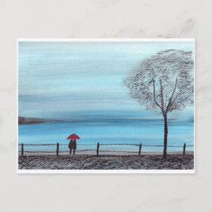 Paar in liefde met rode paraplu briefkaart