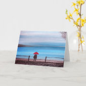 Paar in liefde met rode paraplu kaart (Gele Bloem)