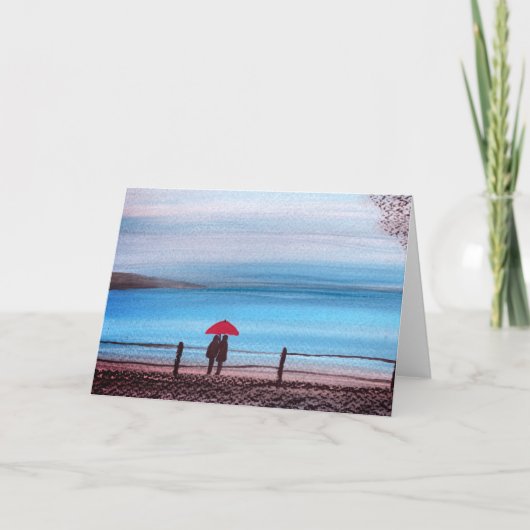 Paar in liefde met rode paraplu kaart (Voorkant)
