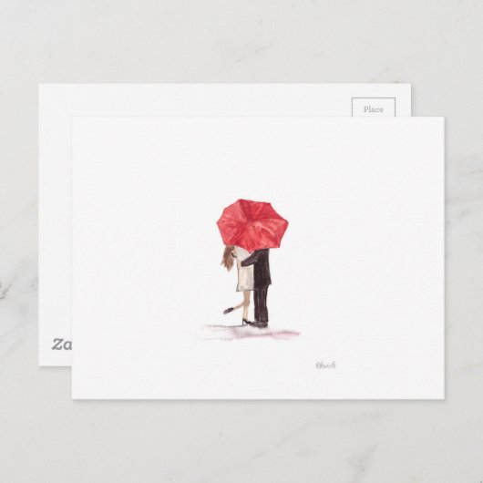 Paar in liefde onder rode paraplu briefkaart (Voorkant / Achterkant)