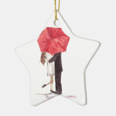 Paar in liefde onder rode paraplu keramisch ornament (Links)