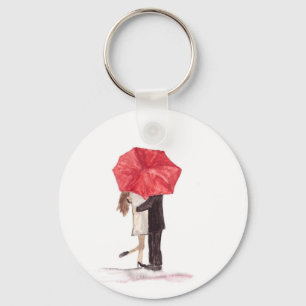 Paar in liefde onder rode paraplu sleutelhanger