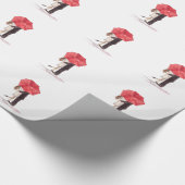 Paar in liefde onder rode paraplu-waterverf cadeaupapier (Hoek)