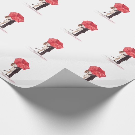 Paar in liefde onder rode paraplu-waterverf cadeaupapier (Hoek)