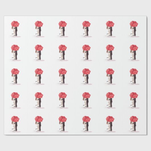 Paar in liefde onder rode paraplu-waterverf cadeaupapier (Vlak)