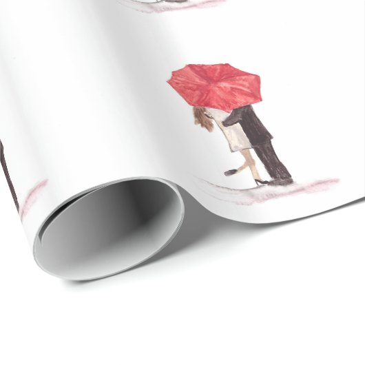 Paar in liefde onder rode paraplu-waterverf cadeaupapier (Rol Hoek)