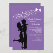 Paar in Love Bridal Shower Uitnodiging Paars (Voorkant / Achterkant)