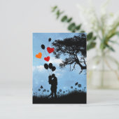 Paar in Love Silhouette en ballonnen Briefkaart (Staand voorkant)