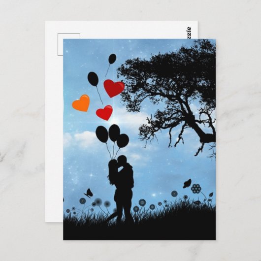 Paar in Love Silhouette en ballonnen Briefkaart (Voorkant / Achterkant)