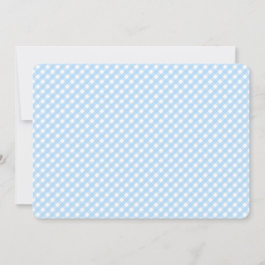 Paar in openlucht Baby shower Gingham voor jongen Kaart (Achterkant)