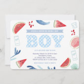 Paar in openlucht Baby shower Gingham voor jongen Kaart (Voorkant)