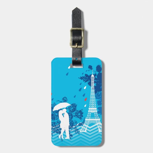 Paar in Parijs met Eiffle Tower Bagagelabel (Voorkant verticaal)