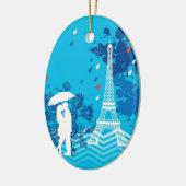 Paar in Parijs met Eiffle Tower Keramisch Ornament (Links)