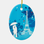 Paar in Parijs met Eiffle Tower Keramisch Ornament (Voorkant)