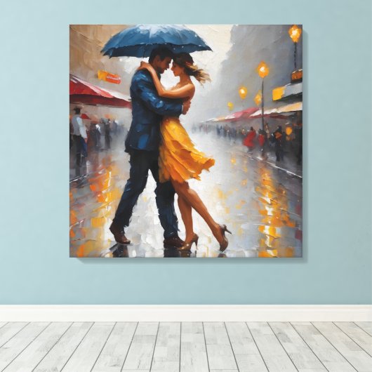 Paar in Regen Art Canvas Afdruk (Insitu (Houten vloer))