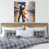 Paar in Regen Art Canvas Afdruk (Insitu (Slaapkamer))