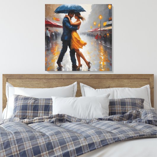 Paar in Regen Art Canvas Afdruk (Insitu (Slaapkamer))