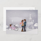 Paar in Snowy Paris met Eiffeltoren Briefkaart (Voorkant / Achterkant)