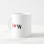 Paar initialen A houdt B rood hart aan Koffiemok (Voorkant links)