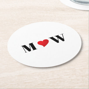 Paar initialen A houdt B rood hart aan Ronde Kartonnen Onderzetter