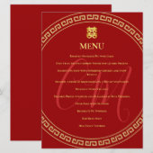 Paar initialen Chinees bruiloft banket rood lijst Menu (Voorkant / Achterkant)