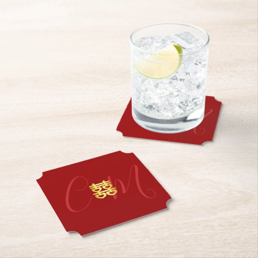 Paar initialen Chinees bruiloft rood Kartonnen Onderzetters (Insitu)