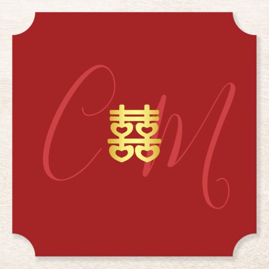 Paar initialen Chinees bruiloft rood Kartonnen Onderzetters (Voorkant)
