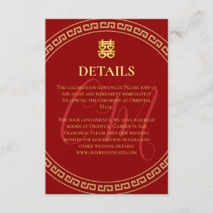 Paar initialen Chinees bruiloft rood lijst details Informatiekaartje