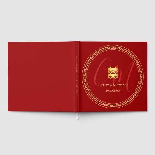 Paar initialen modern Chinees bruiloft rood Gastenboek (Volledig)