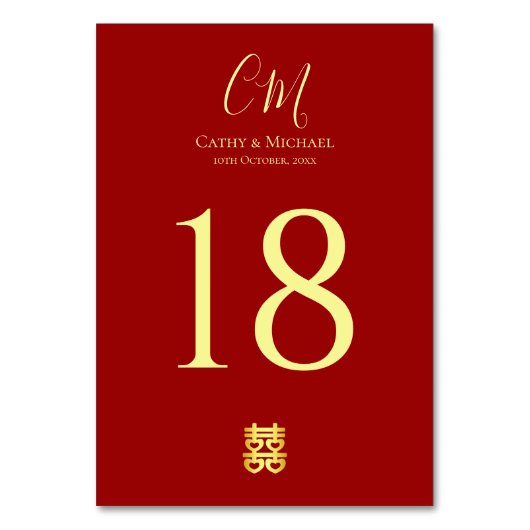 Paar initialen modern Chinees bruiloft rood Kaart (Voorkant)