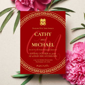 Paar initialen modern Chinees bruiloft rood lijst Kaart