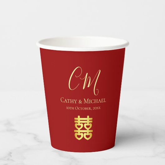 Paar initialen modern Chinees bruiloft rood Papieren Bekers (Achterkant)