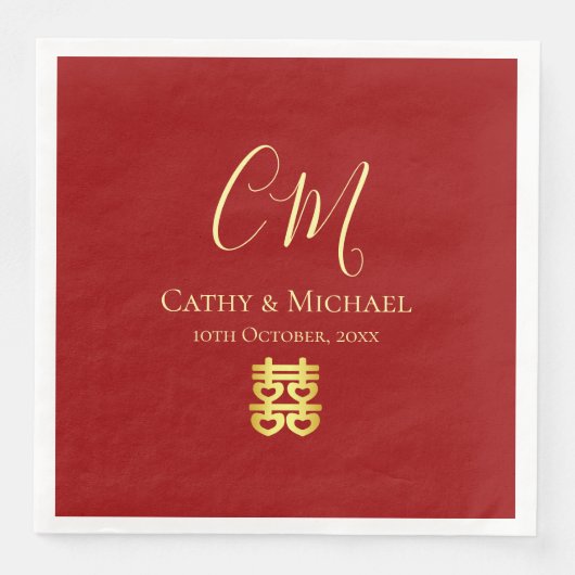 Paar initialen modern Chinees bruiloft rood Servet (Voorkant)